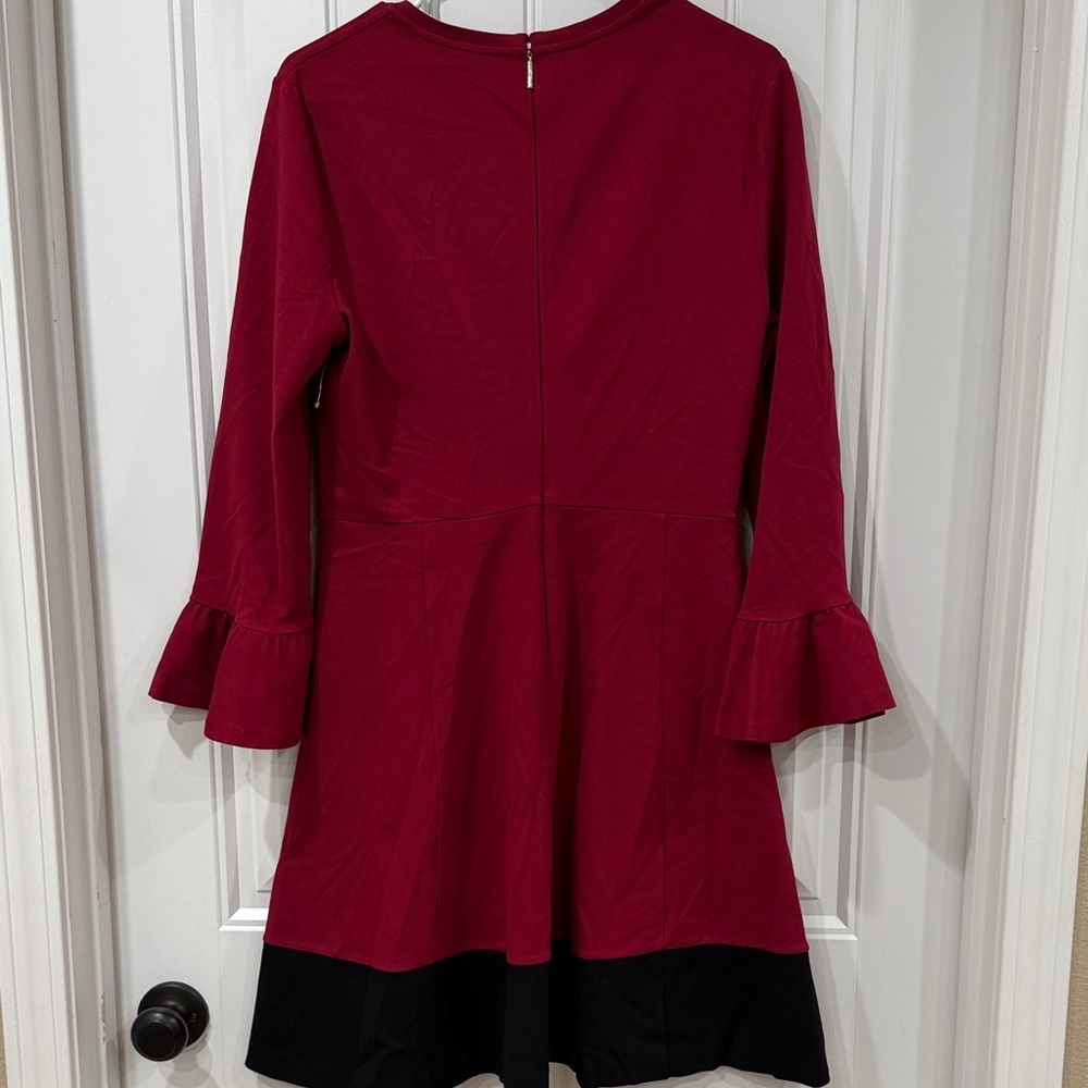 Kate Spade Burgundy and Black Ponte Knit Long Sleeve Dress with Bell Sleeves - Picture 6 of 6